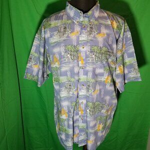 Big Dogs Hawaiian Shirt Mens 2X Surf Board Tiki Beach Palm Trees Aloha Vintage